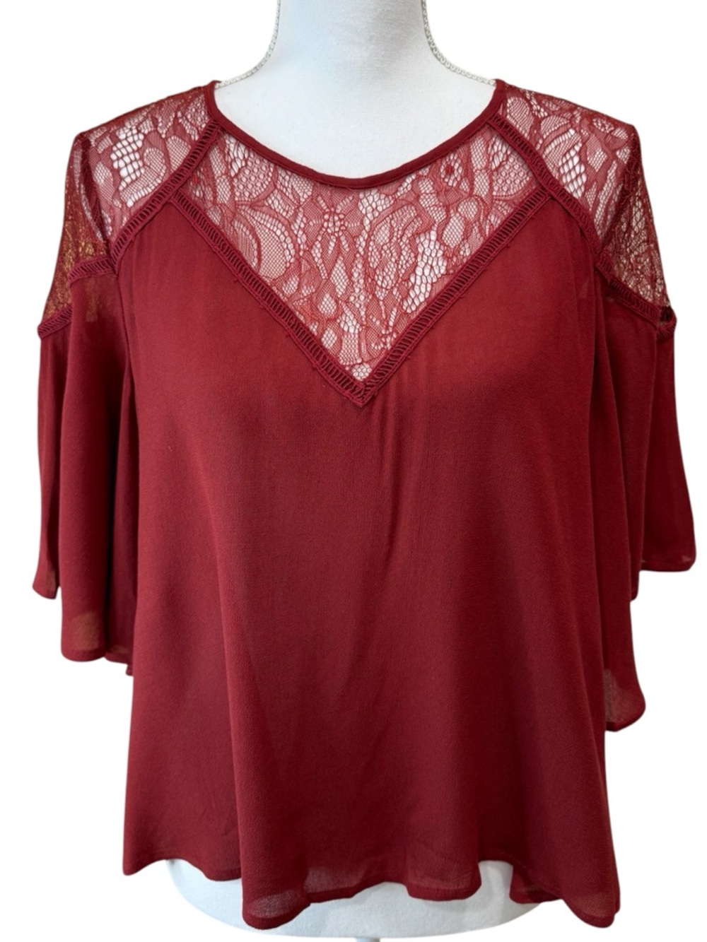 Astr Lace Accent Burgundy Blouse Size Medium